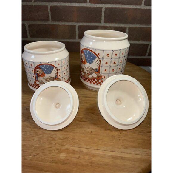Vintage set 2 Ceramic Canister/Storage Jars Nesting Hen Chicken with Eggs Japan - Picture 7 of 9